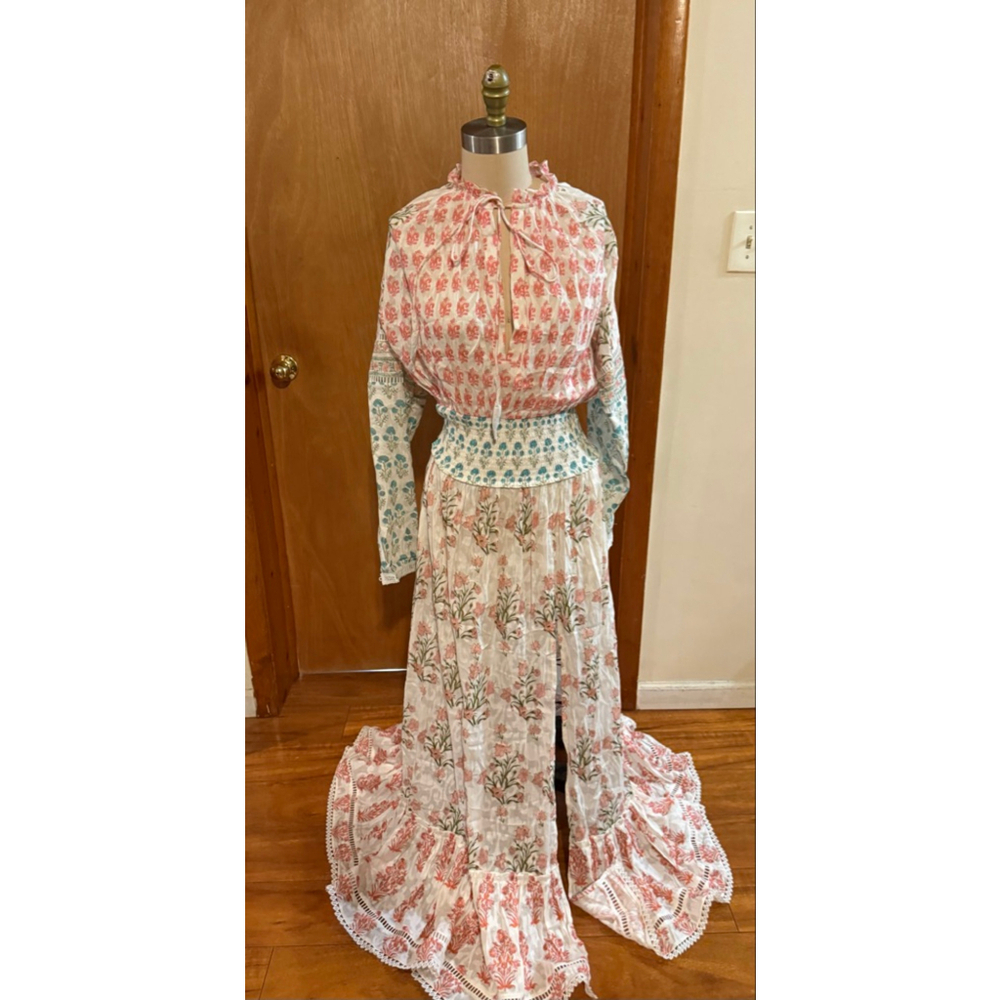 Women's HEMANT & NANDITA White Pink Floral Maxi Dress L - Picture 3 of 9
